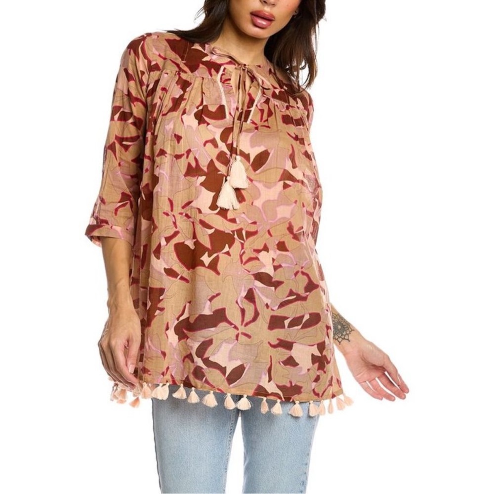 Roller Rabbit Serafina Tassel Tunic Top Women Size XS Boho Beach Vacation Resort